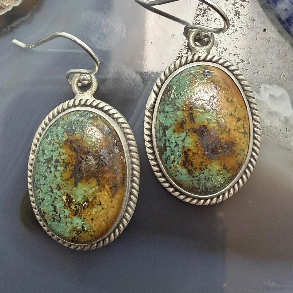 Sterling Southwestern Style Oval Royston Turquoise Dangle Earrings For Women